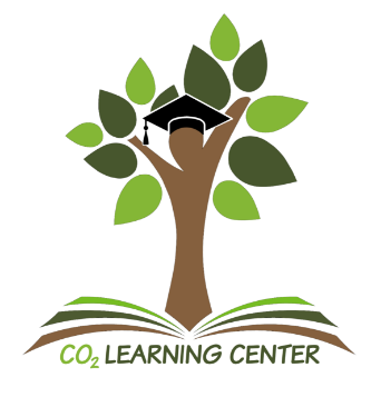 CO2 Learning Center Logo – a tree wearing a graduation cap growing out of a book